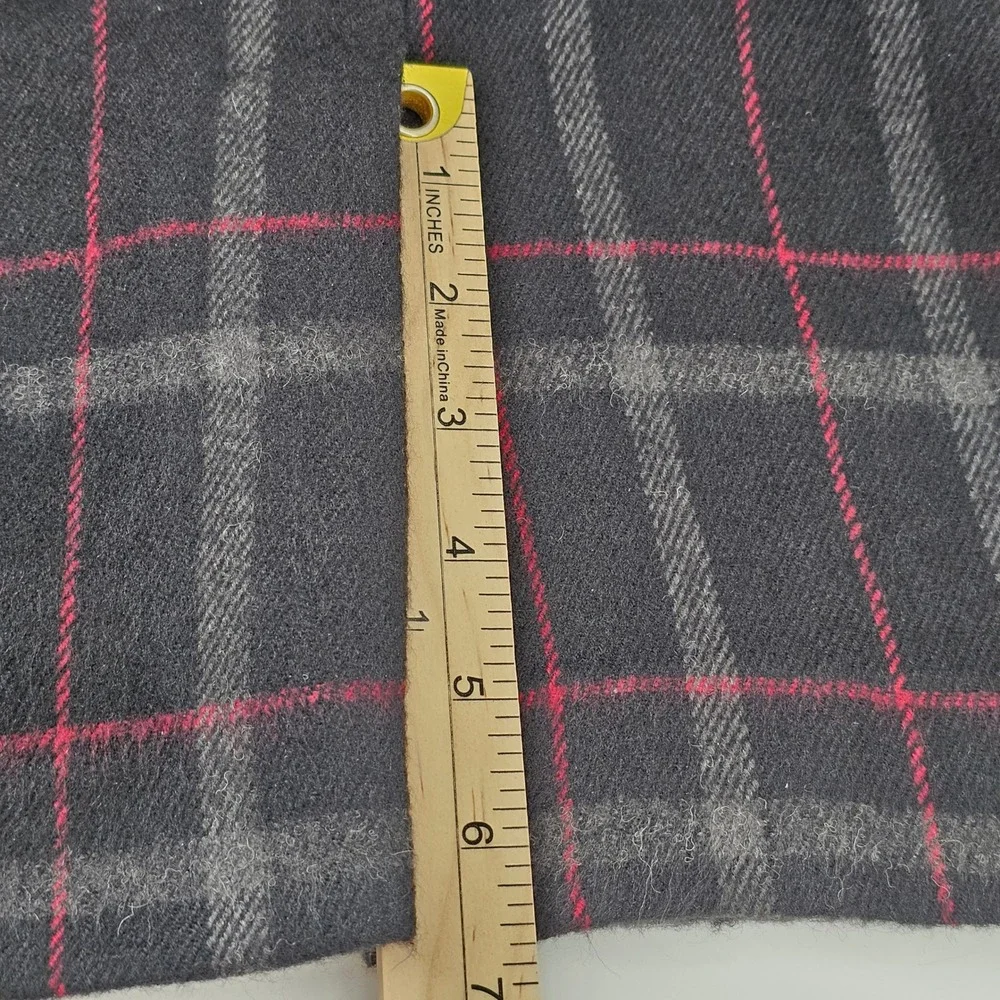 Talbots Pencil Skirt Womens 16 Black Pink Plaid Wool Blend Lined Back Vent